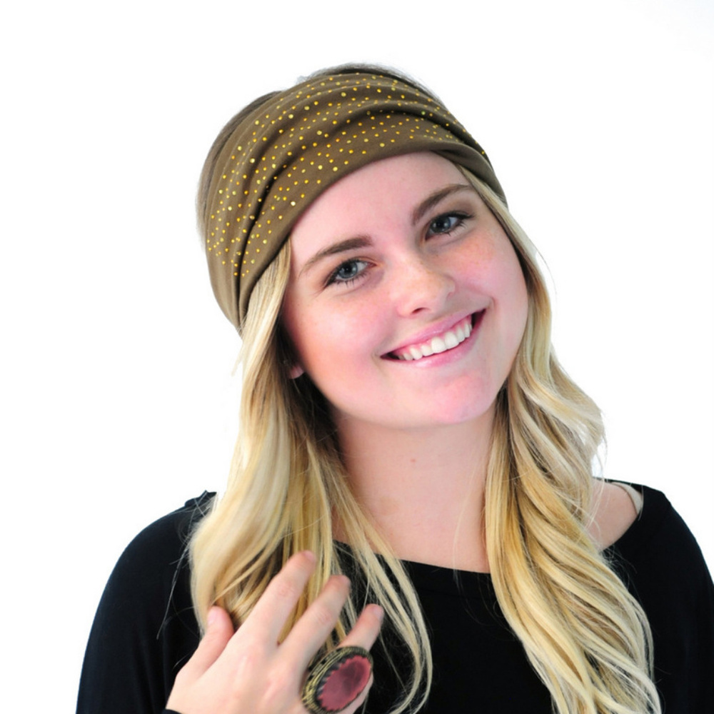 3 Cocoa Mocha Grey Rhinestone Gym Headwraps - Picture 3 of 8